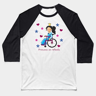 Princess On Wheels (Black Hair) Baseball T-Shirt